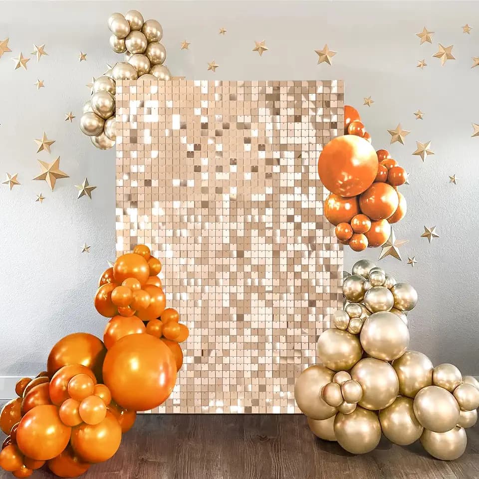 Shimmer Wall Backdrop Champagne 3FTx4FT Glitter Photo Backdrop Square Sequin Panel Background for Bachelorette Wedding Bridal Shower Birthday Shiny Decorations