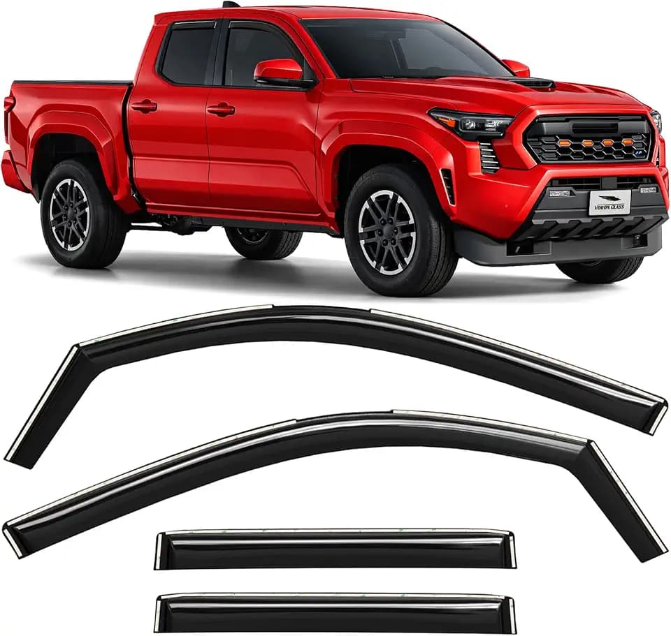 Voron Glass in-Channel Extra Durable Rain Guards for Toyota Tacoma 2024-2026 Double Cab, Window Deflectors, Vent Window Visors, 4 Pieces - 200694