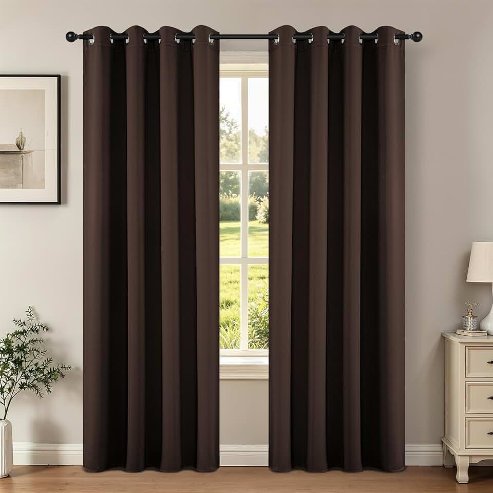 Joydeco Blackout Curtains 84 Inch Length 2 Panels Set, Thermal Insulated Long Curtains& Drapes 2 Burg, Room Darkening Grommet Drapes for Living Room Bedroom Window (W52 x L84 Inch, Chocolate)