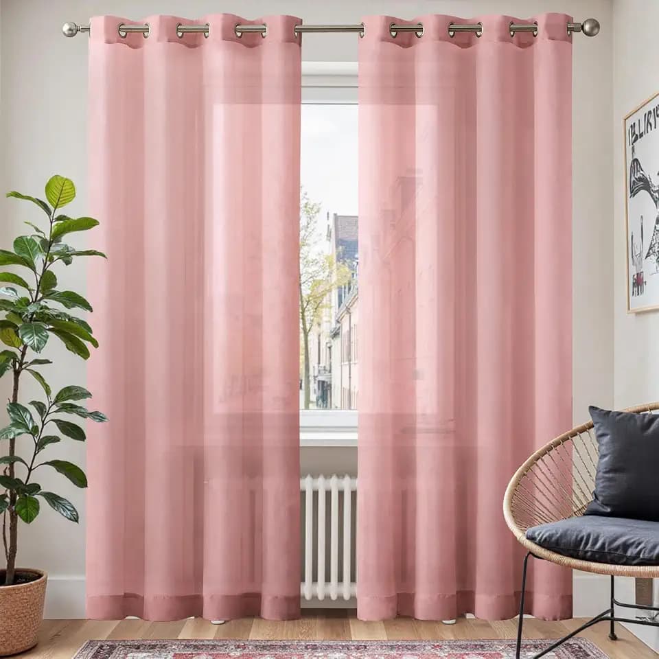 TOPICK Voile Vorhang Mit Ösen Sheer Vorhänge Transparent Gardine Gaze Paarig Ösenschals für Wohnzimmer Schlafzimmer 225 cm x 140 cm(HxB) 2er - Set Rosa