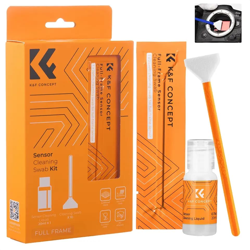 K&F CONCEPT Sensor-Reinigungsset für Vollformat, 10 Stück, 20ml, Orange