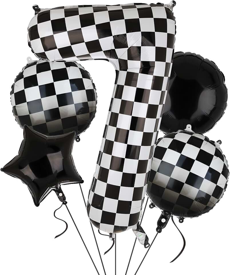 40 Inch Checkered Number Balloon 7 Race Car Birthday Decorations 5 Pcs