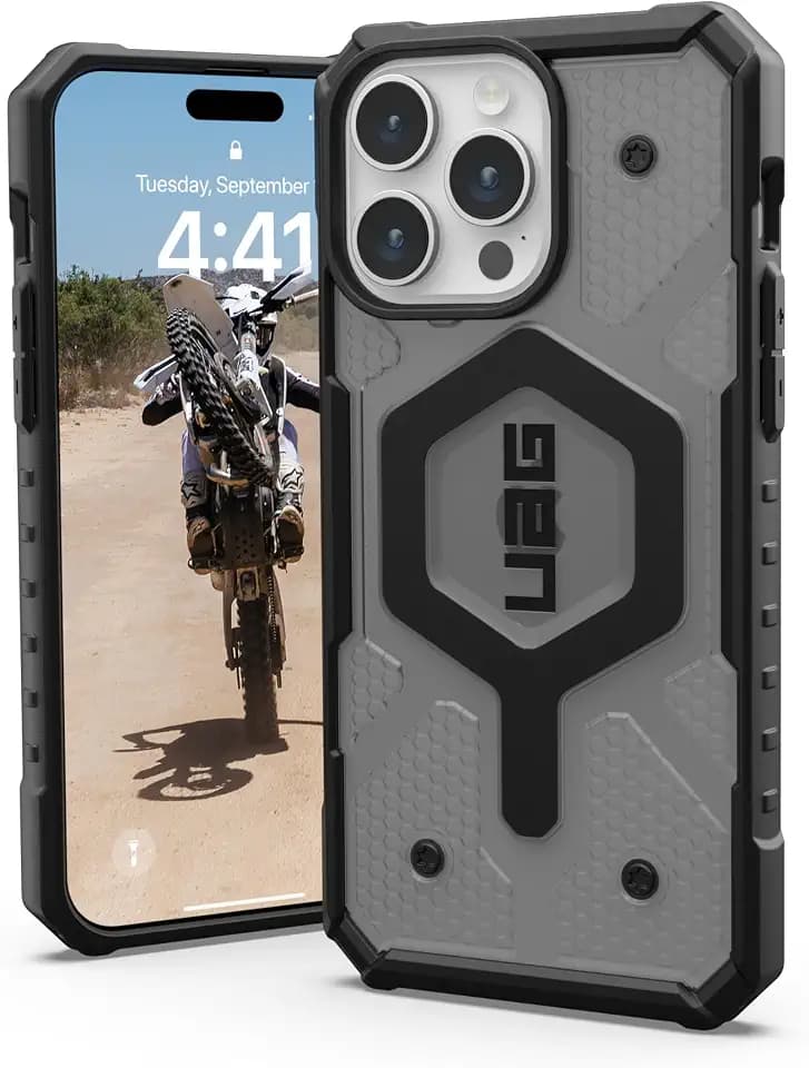 URBAN ARMOR GEAR UAG Case [Updated Version] Compatible with iPhone 15 Pro Max Case 6.7" Pathfinder Clear Ash/Black Built-in Magnet Compatible with MagSafe Charging Rugged Transparent Protective Cover