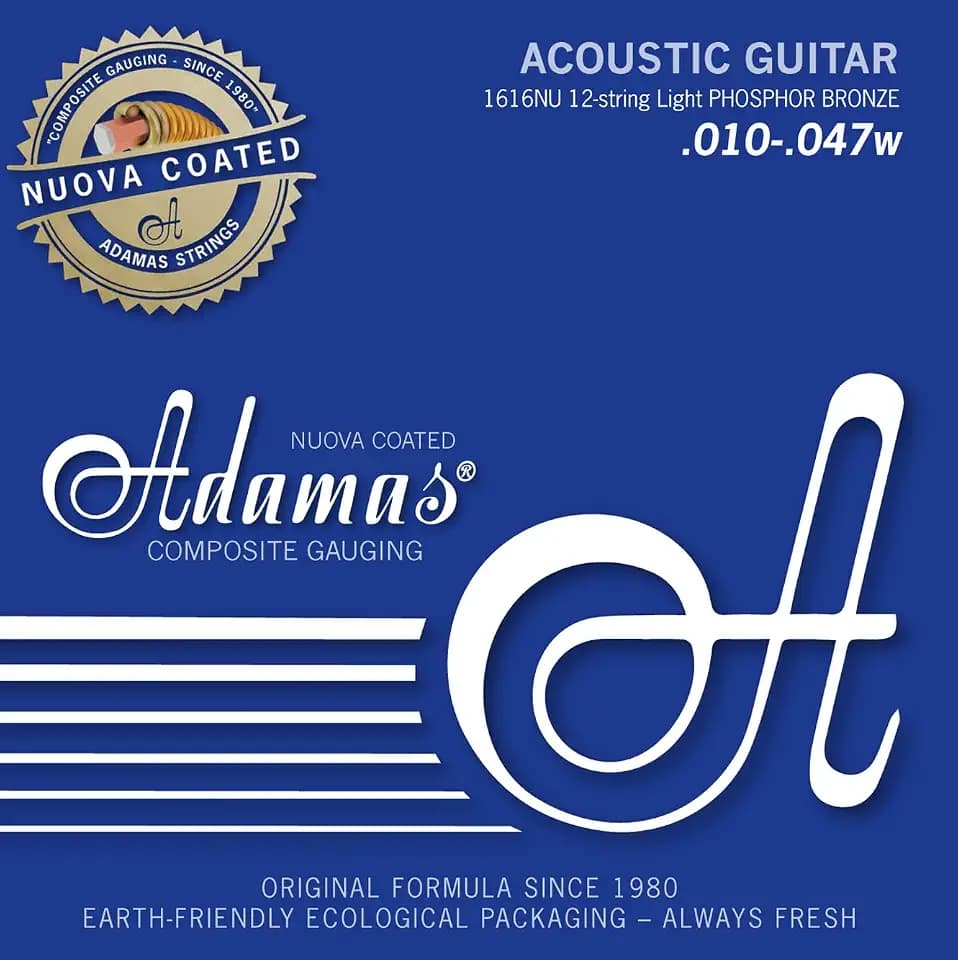 Adamas Saiten für Akustikgitarren Nuove Phosphor Bronze beschichtet, massives Messing Ball end, 12-str. Light .010-.047