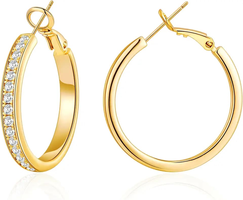 OOOPEL Large Rhinestone Hoops Sparkly Big CZ Hoop Earrings for Women Non Tarnish 925 Sterling Silver/Gold Plated Rhinestone Earrings for Sensitive Ears 20/30/40/50/60/70mm