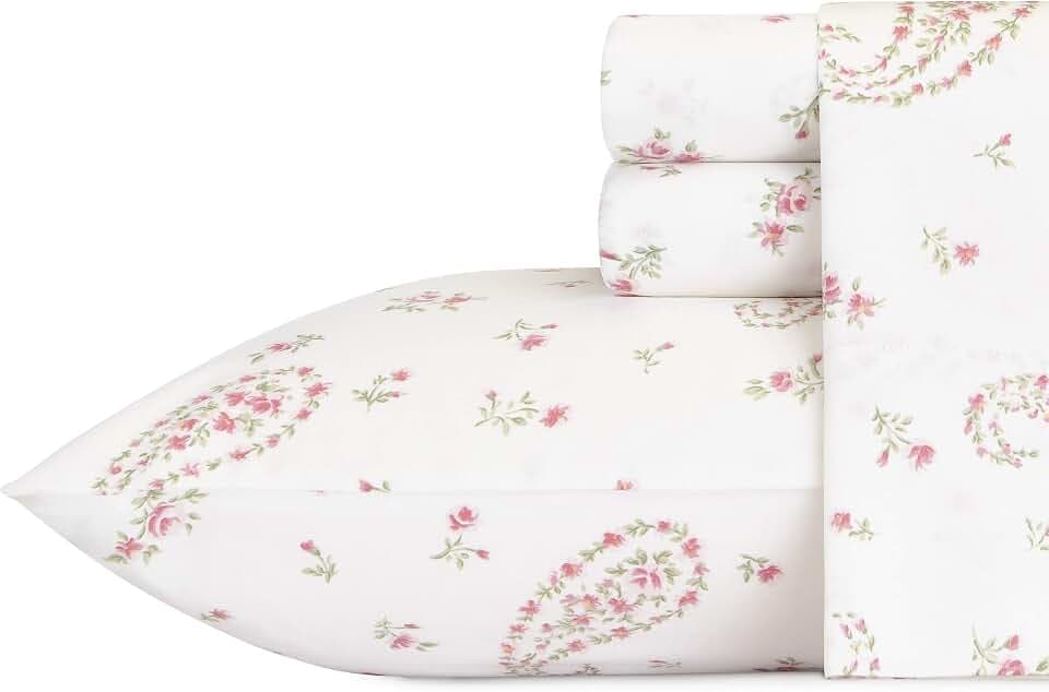 Laura Ashley Bettwäsche-Set für Queen-Size-Bett, weiches Satin-Baumwoll-Bettwäsche-Set, schlank, glatt und atmungsaktiv, Heimdekoration (Bristol Paisley, Queen-Size)