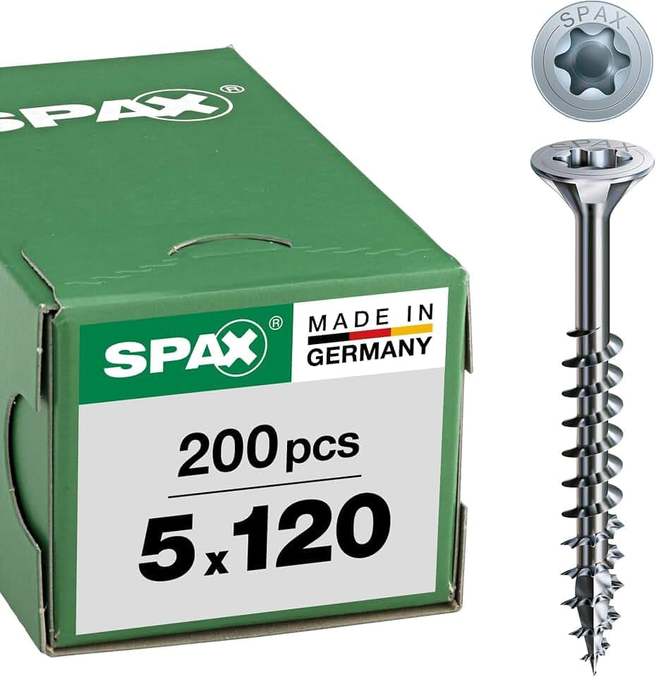 SPAX Universalschraube, 5 x 120 mm, 200 Stück, Teilgewinde, Senkkopf, T-STAR plus T20, 4CUT, WIROX - 0191010501205