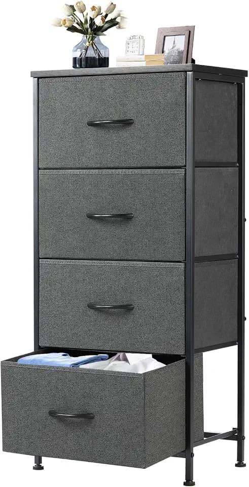 DUMOS Nightstand, Bedside Table with 4 Fabric Drawers