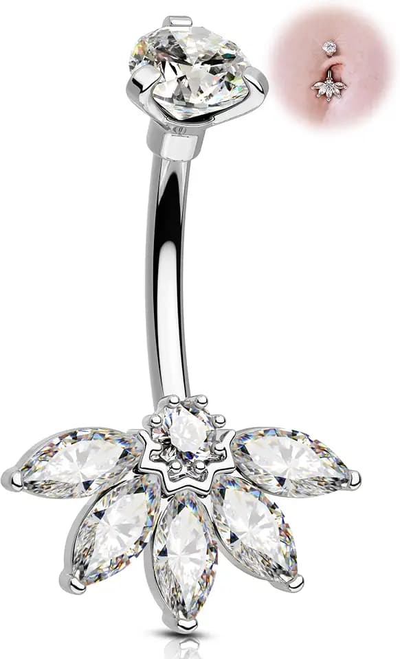 OUFER 14G Bauchnabelpiercing 316l Chirurgenstahl Nabelpiercing Silber Gold 10mm Bauchnabel Piercing Schmuck Klarer CZ Bananabell Bauchnabelpiercing Ring Nabelpiercing für Frauen