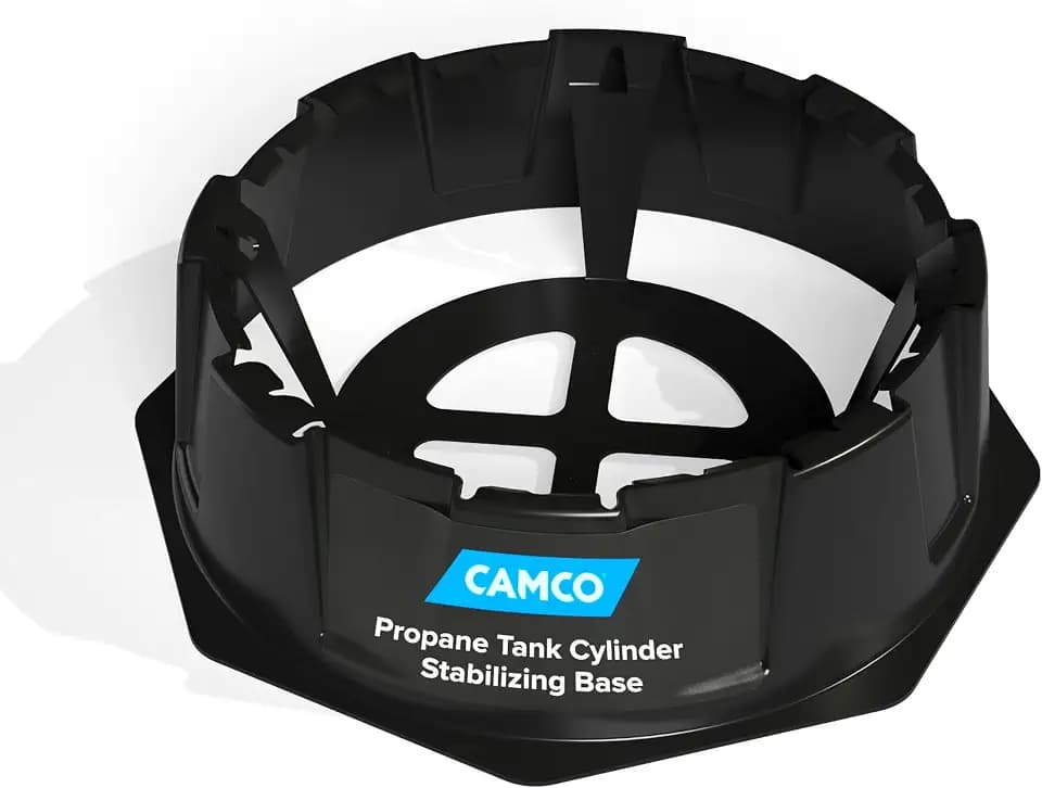 Camco Cylinder Stabilizing Base for 20 lbs and 30 lbs Propane Tank - Keeps Cylinder in Place During Storage or Travel - Black (57237)