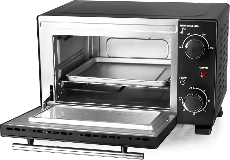 EMERIO Mini Backofen | 10 Liter | 800 Watt | inkl. Backblech und Grillrost | Toaster-Ofen | wählbar 90°-230°C | 30 min. Timer | 1m Kabel | Minibackofen | Backofen | Kleiner Backofen | MO-124451