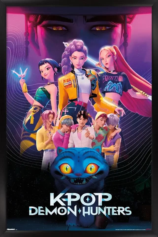 Netflix KPop Demon Hunters (2025) - Group Wall Poster, 22.4L" x 14.7W", Black Framed Version