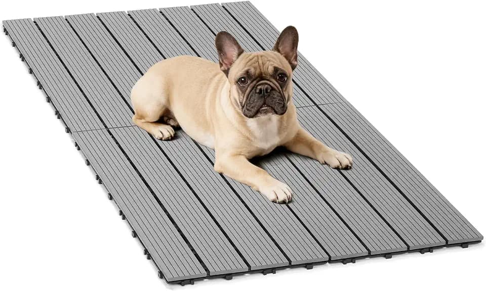 Veehoo Outdoor Flooring Decking for Dog Kennels, Playpens, 4' x 2' Waterproof Dog Training Platform, Portable Deck for RV, Pet Enclosures,Grey (24 x 12 inches, 4PCS)