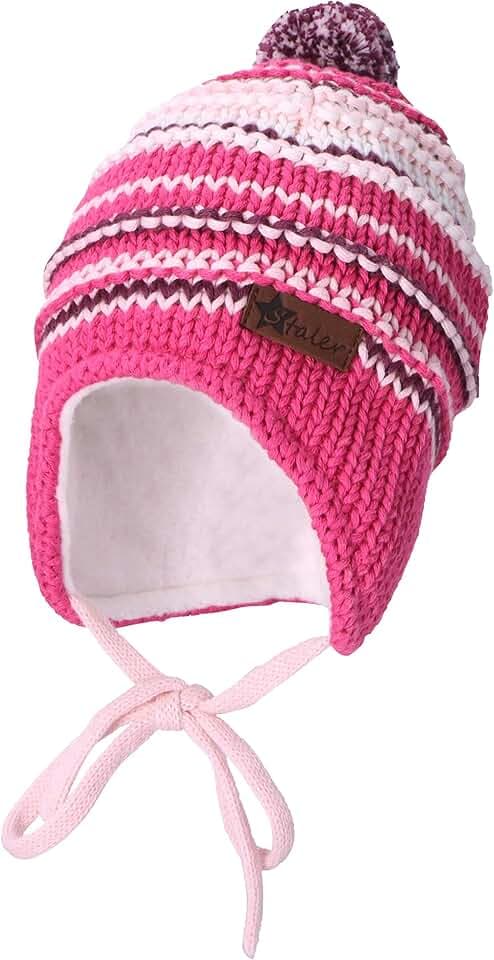 Sterntaler Baby Mädchen Mütze Baby GOTS Bommelmütze Streifen Mütze - Mütze Baby - aus Baumwolle mit Ohrenklappen und Bindeband - rosa, 47