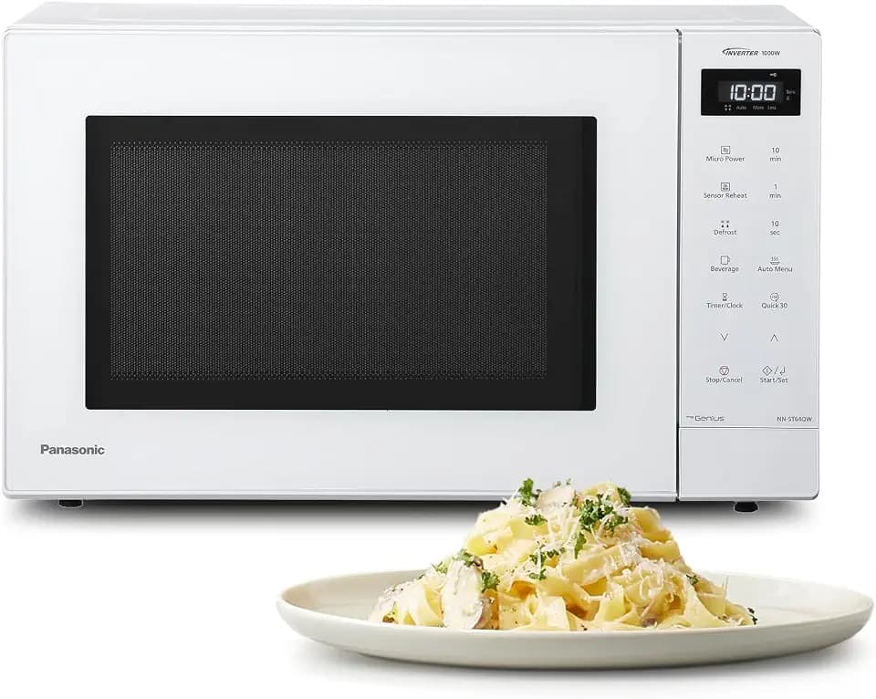 Panasonic NN-ST64QWEPG 32L Inverter Solo Mikrowelle, 1000 Watt Leistung, 20 Automatikprogramme, Quick 30 Funktion, Touch-Bedienung, Gleichmäßiges Garen und Auftauen, Weiß