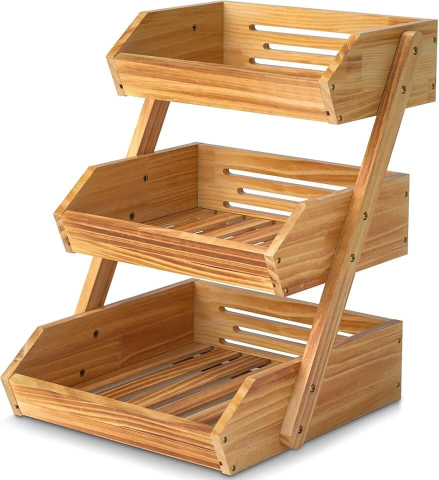 Obstkorb aus Holz 3 Etagen, Gemüsekorb Obst Etagere, Aufbewahrung Halter für Obst, Kuchen, Süßigkeiten