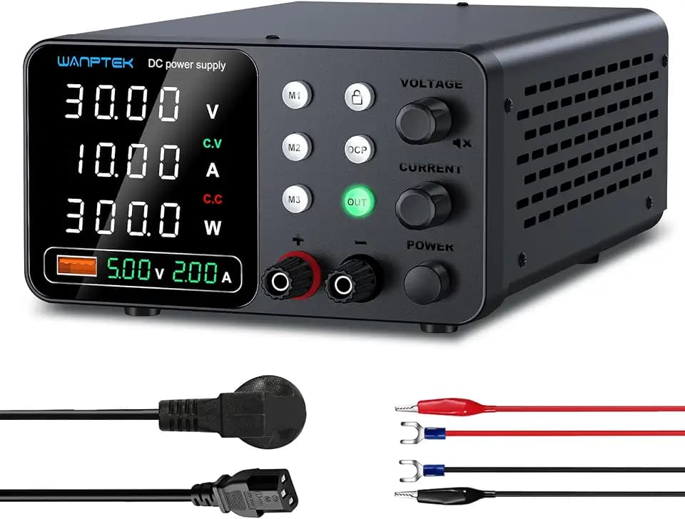 Labornetzteil 30V 10A Labornetzgerät mit 3-Speicher und Sperrschlüssel, Netzgerät Regelbar mit OCP-Schutz/Ausgänge/USB-Schnellladung / 4-stellige LED-Anzeige