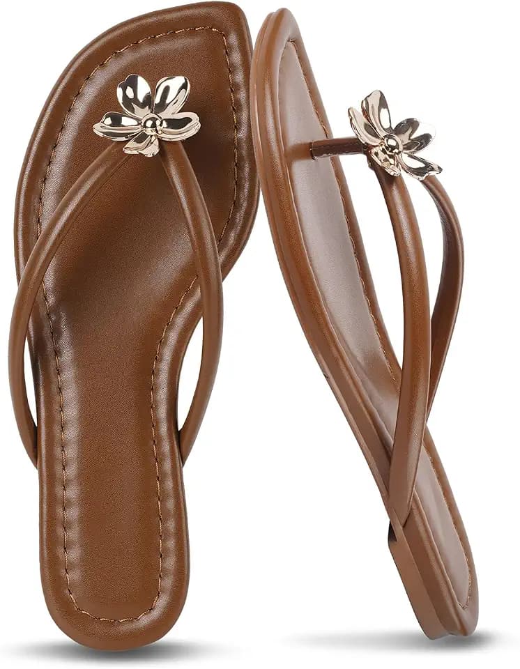 Gothictor Women's Flip Flops Floral Flat Sandals for Women Square Toe Slip on Comfortable Dressy Thong Sandals Beach Wedding Shoes