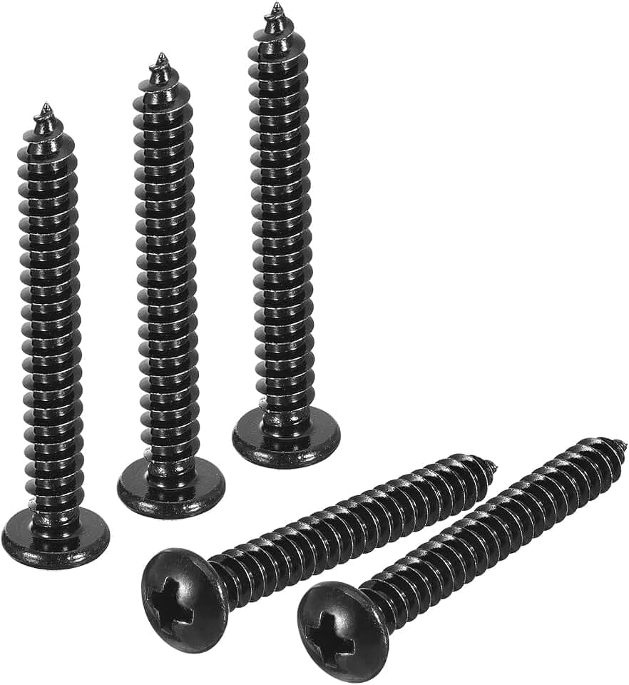sourcing map 5 mm x 40 mm Kreuzschlitz-Flachkopf-Blechschraube, 50 Stück – 304 Edelstahl, Rundkopf-Holzschrauben, Vollgewinde (schwarz)