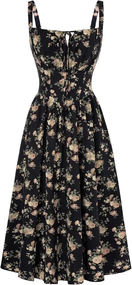 SCARLET DARKNESS Damen Viktorianisches Blumen Korsett Spaghetti Sommerkleid