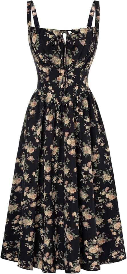 SCARLET DARKNESS Damen Viktorianisches Blumen Korsett Spaghetti Sommerkleid