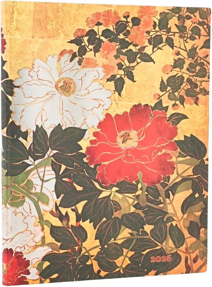 2026 Natsu (Rinpa Florals) Ultra 12-month Vertical Softcover Flexi Dayplanner 2026 (Elastic Band Closure)