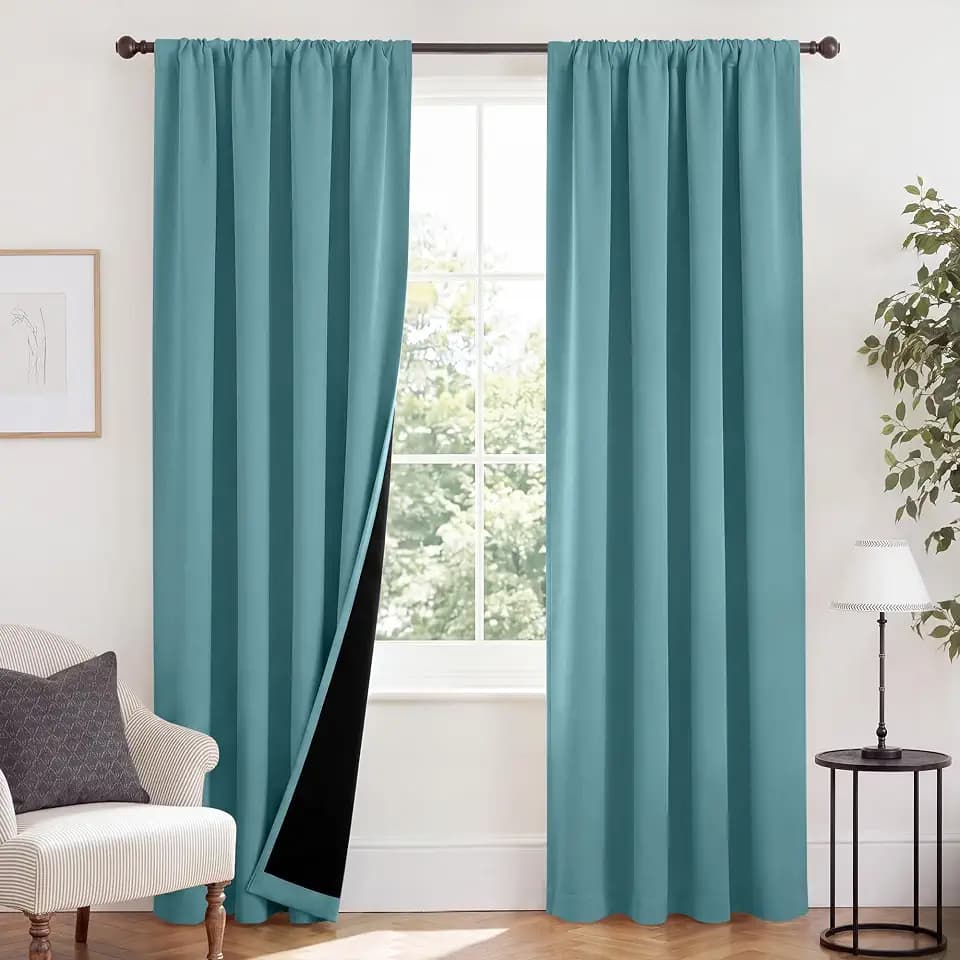 NICETOWN Complete 100% Blackout Curtain Set, Thermal Insulated & Energy Efficiency Window Draperies for Guest Room, Full Shading Panels for Shift Worker and Light Sleepers, Sea Teal, 52W x 84L, 2 PCs