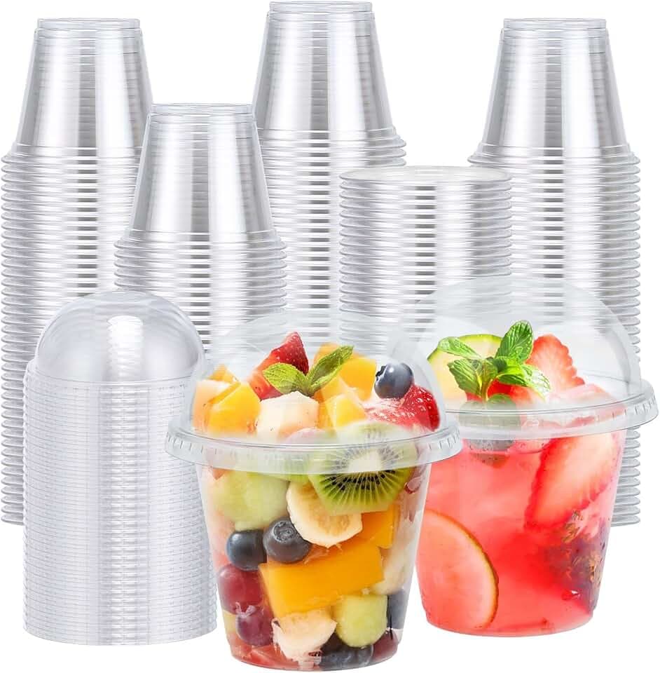 Clawsoff 200 Pack 9 oz Plastic Cups with Dome Lids Disposable Parfait Cup