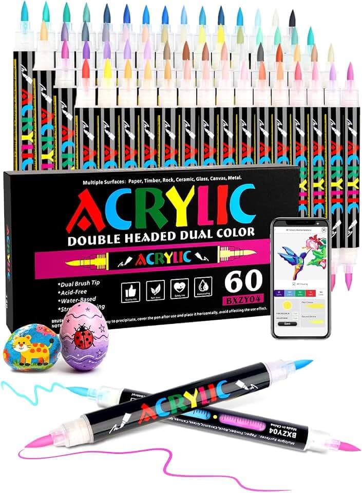 120 Colors Acrylic Paint Markers with 60 Dual-Color Direct-Liquid Brush Tip