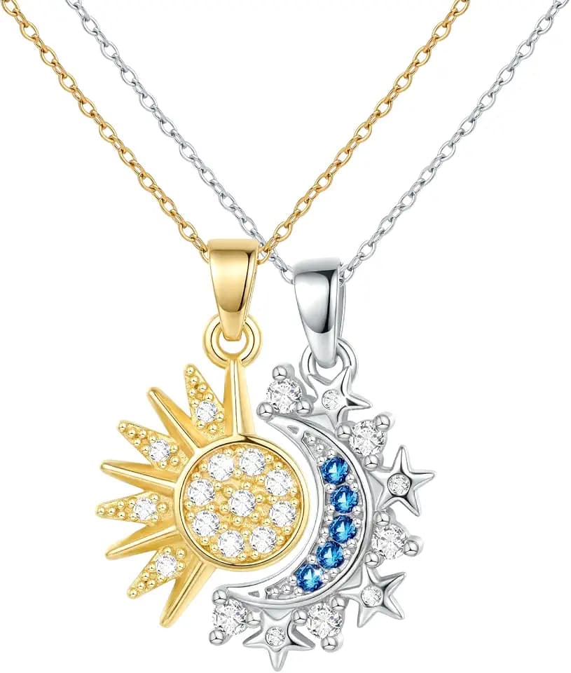 J.Fée Sonne und Mond Kette Silber 925 Damen Halskette Ringe Frauen Ring Silber 925 Damen Ring