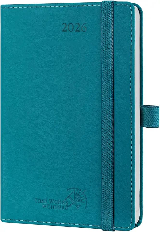 POPRUN Kalender 2026 Klein 16 x 10,5 cm (Jan.2026-Dez.2026) - Taschenkalender 2026 Klein Softcover mit PU-Leder - Terminplaner, Planer 1 Woche 2 Seite mit Stiftschlaufe - Pazifikgrün