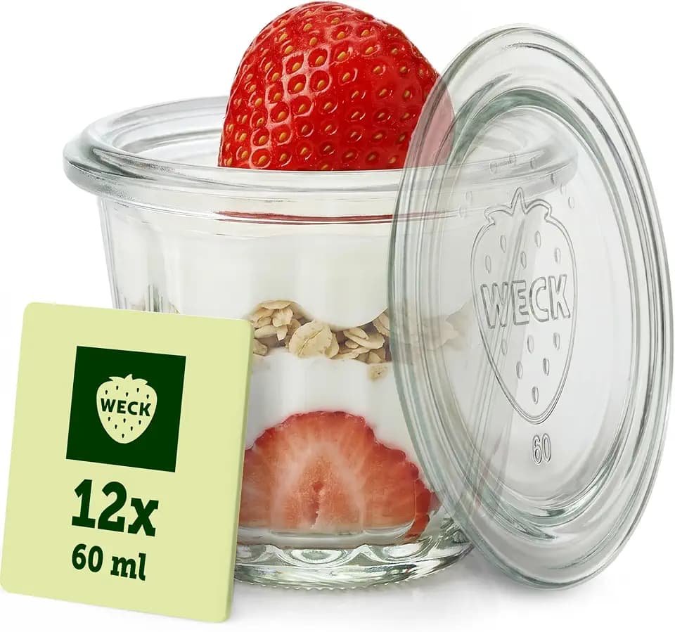 Weck Gläser 60ml – 12er Set mit Deckeln – Gugelhupfform – robuste Dessertgläser, Einkoch- & Einmachgläser – klein – Weckglas ideal für Nachtisch, Pudding und kleine Kuchen