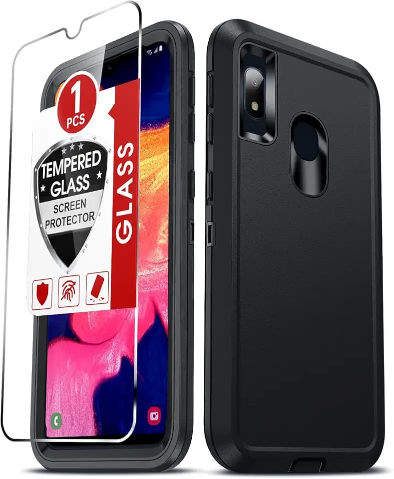 LeYi for Samsung-A10E Phone Case: 𝐍𝐨𝐭 A10, 3in1 Full Body Rugged, Black