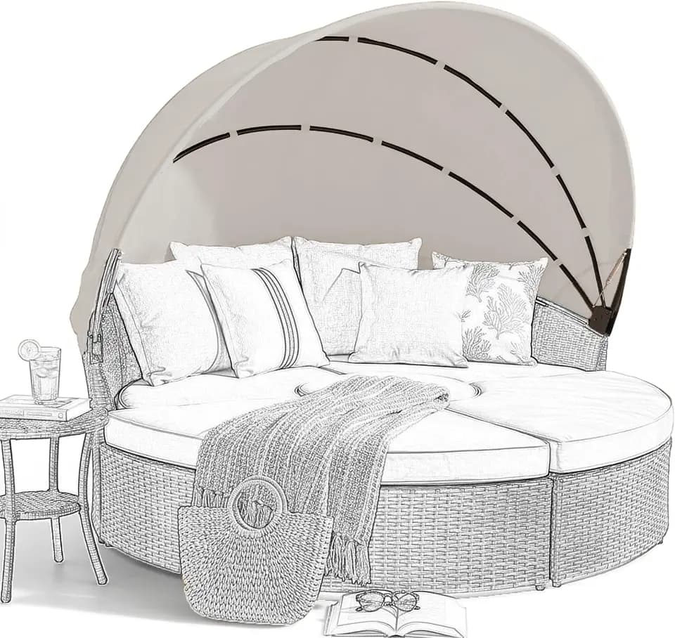 Canopy Cover for Dia About 66'' Outdoor Round Daybeds, Water-Resistant & UV-Resistant, Easy Installation with Hook and Loop Straps, No Tools Needed, Fits Wicker Sunbeds (Off-White)