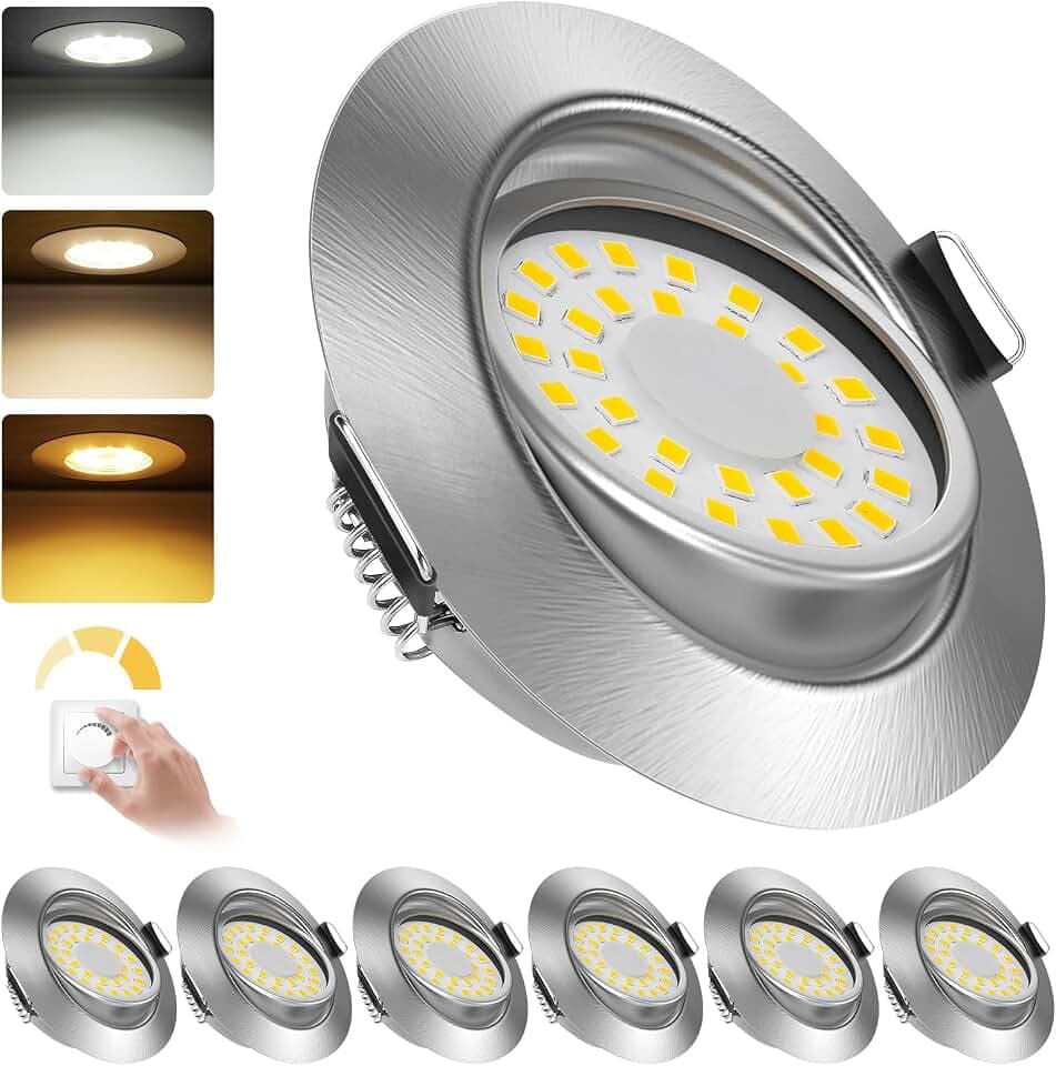 LED Einbaustrahler Dimmbar LED Spots 230v 5W Schwenkbar Bad Einbauleuchten IP44 Deckenspots Warmweiß 3000K Neutralweiß 4000K Kaltweiß 6000K für Wohnzimmer,Badezimmer,Küche 6er Set