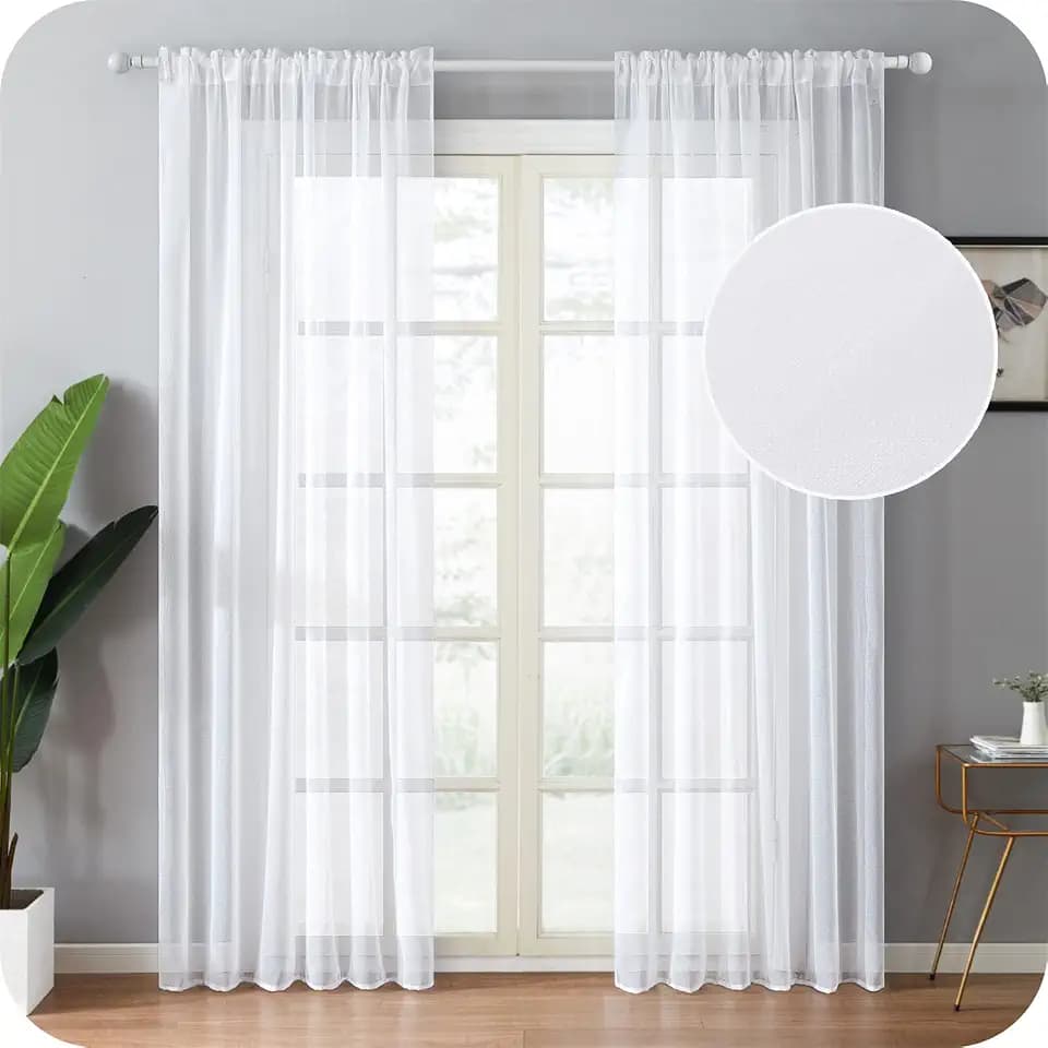 Topfinel Voile Vorhang Weiss Gardinen Wohnzimmer Haltransparent Gardienen Schals 235 cm Lang Schlaufenschal 140 cm Breit, 2er Set, Rod Pocket, Tunnelzug