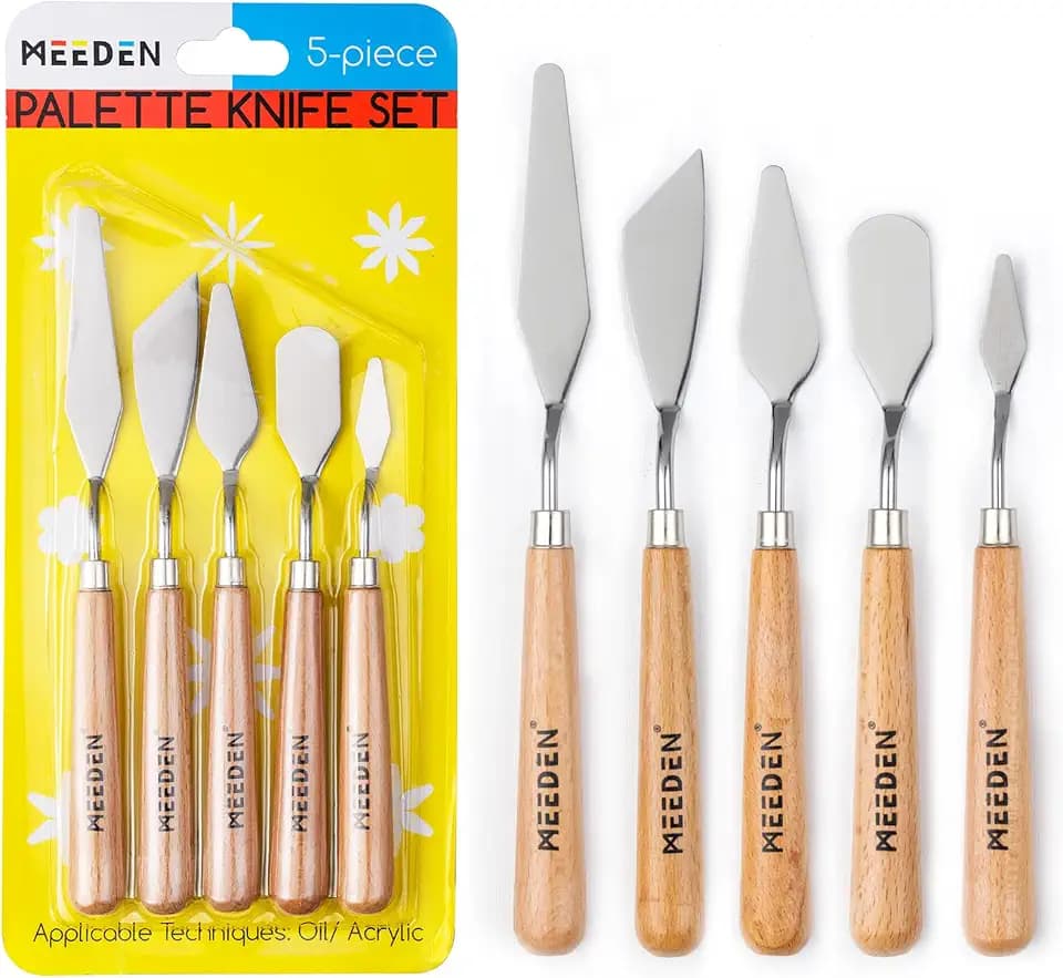 MEEDEN 5Pcs Palette Knife Set: Stainless Steel Painting Knives Wood Handle