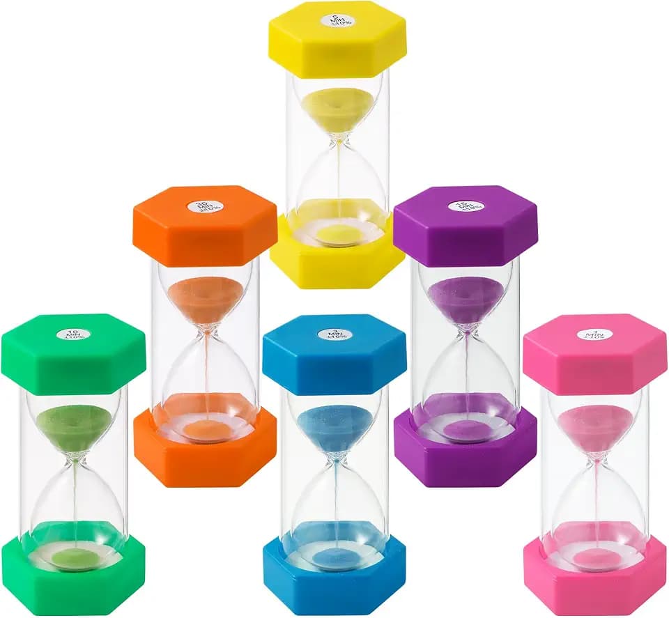 6 Stück Bunter Sanduhren für Kinder,Buntes Sanduhren Set 1/3/5/10/15/30 Minuten,Farbtimer, Zeitmesser, Geeignet für Küche, Zuhause, Kinderleben, Spieltimer (1/3/5/10/15/30Min)