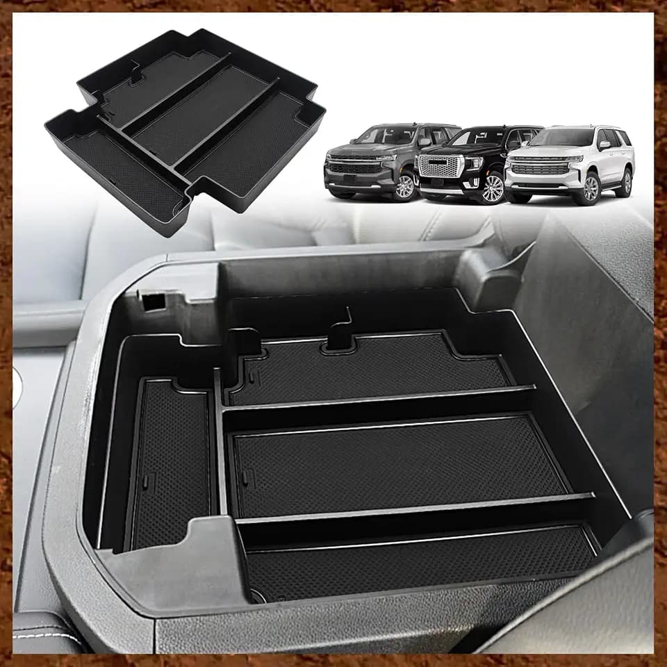 Muslogy Sliding Console Organizer for 2021-2026 Yukon Tahoe Suburban(Black)