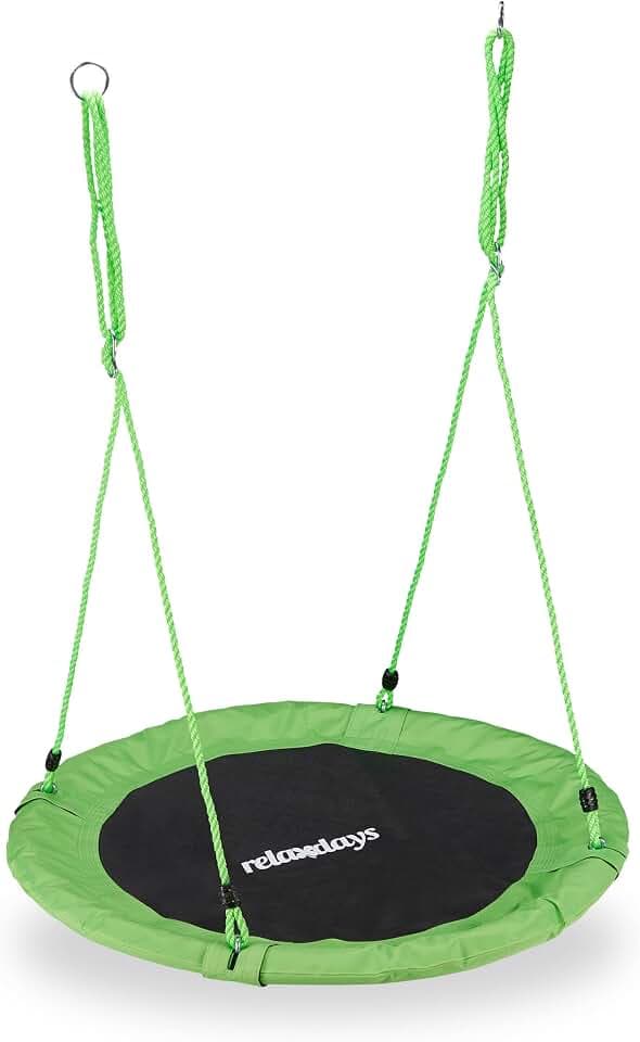 Relaxdays Unisex – Erwachsene, grün Nestschaukel, rund, für Kinder & Erwachsene, verstellbar, Ø 90 cm, Garten Tellerschaukel, bis 100 kg, H x D: ca. 5 x 90 cm