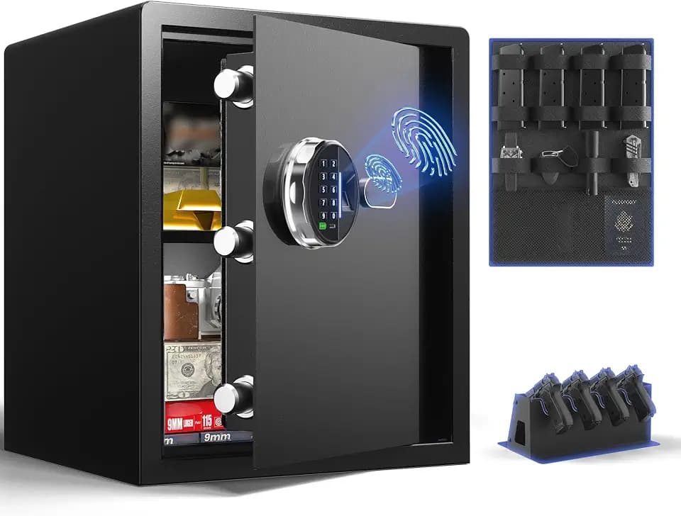 Grimtron 32LB Biometric 4 Pistols Safe with Fingerprint Lock, 3-8 Digit PIN