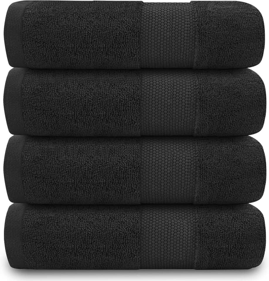 GC GAVENO CAVAILIA Handtücher für Badezimmer – 700 g/m² Handtücher Set von 4 – ägyptische Baumwolle – Handtücher in Hotelqualität – maschinenwaschbar – Schwarz – 50 x 85 cm