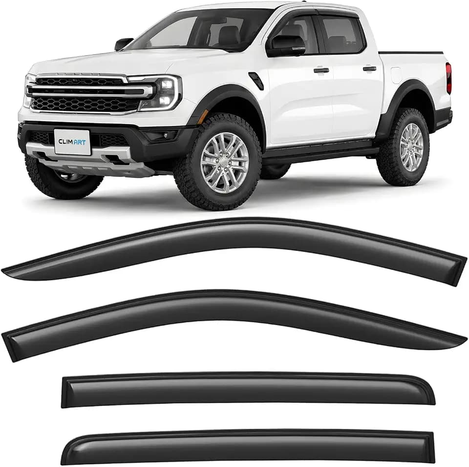 CLIM ART Incredibly Durable Rain Guards for Ford Ranger 2024-2026 SuperCrew, Original Tape-on Window Deflectors, Vent Deflector, Window Visors, Car Accessories, 4 pcs. - 424095