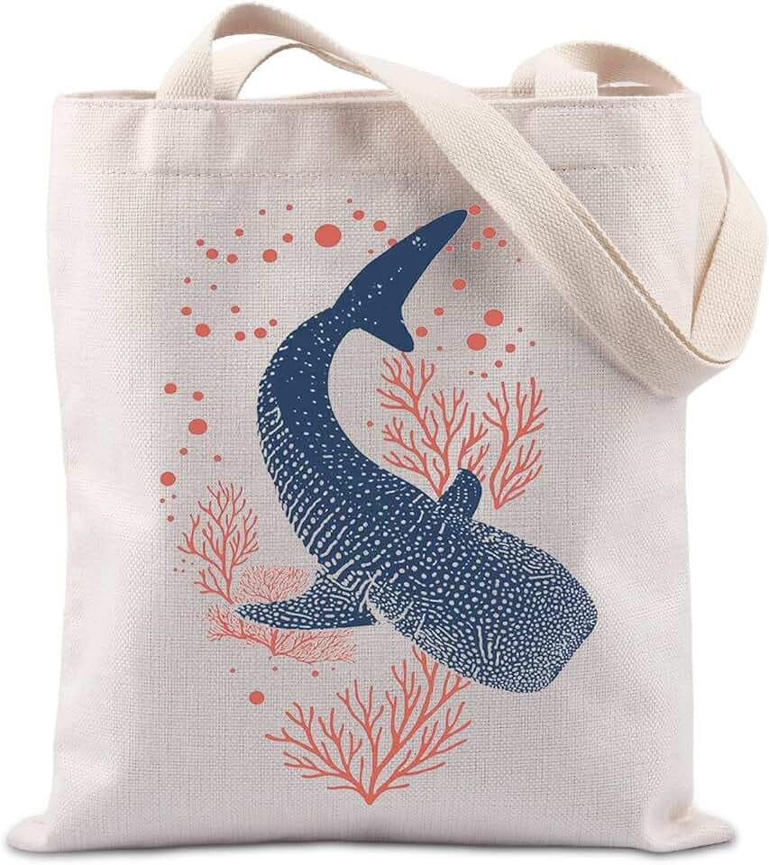 TIIMG Whale Shark Lover Ocean Animal Shark Gift Ocean Protection Navigation Gift Hawaii Summer Beach Marine Tote Bag