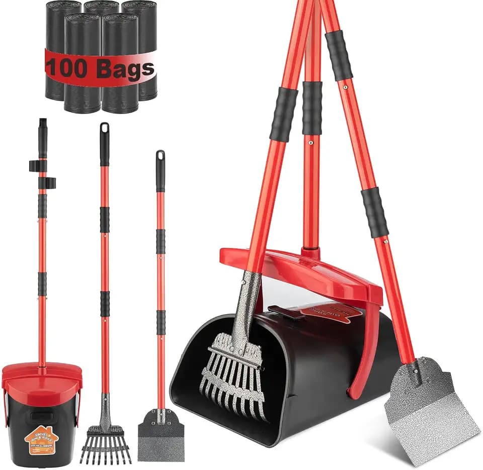 HUZSV Dog Pooper Scooper with Bag Attachment&Swivel Bin