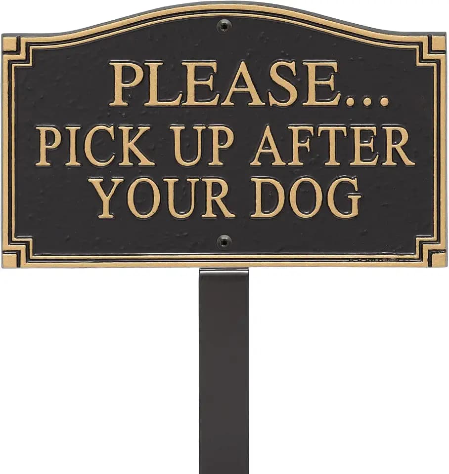 Whitehall Products 10468 Statement Plaque, Small Wall/Lawn-Please Pick Up After Your Dog, Black/Gold