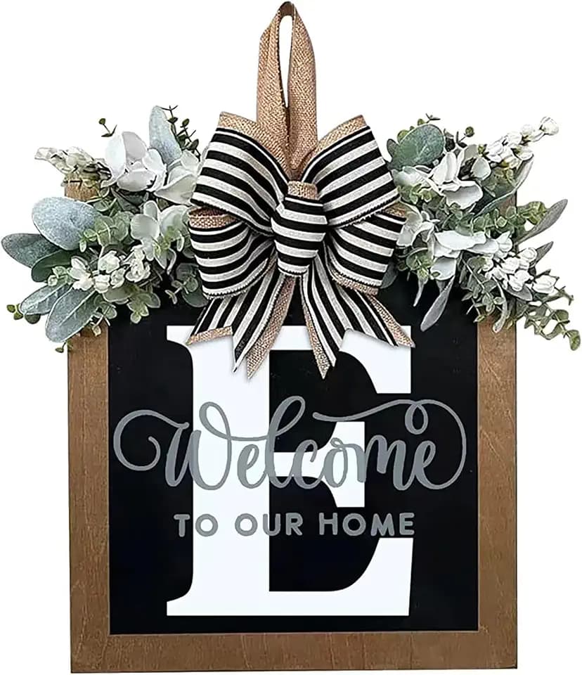 Last Name All Year Wreath, for Front Doors, Spring, Fall, 26 Last Name Letters All Year Round Wreaths, Suitable for Wedding Decorations, Home Porches, Farmhouses, Yards, Garden Decorations, Gifts (E)