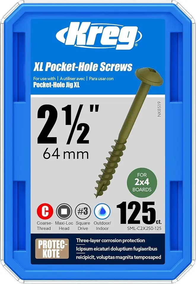 Kreg Protec-Kote Pocket Screws - SML-C2X250-125, 125 Count, 2-1/2-Inch
