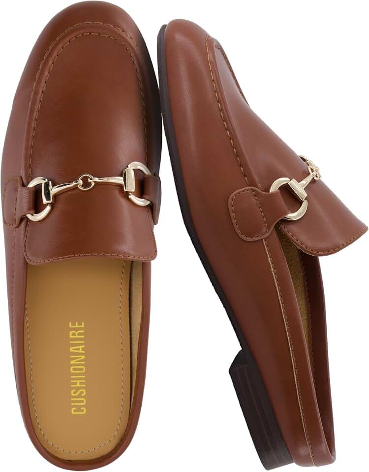 CUSHIONAIRE Yummy Slip On Womens Mules, Business Casual Loafers for Women with Low Heel and Metal Chain Detail - [Run Small Size Up]