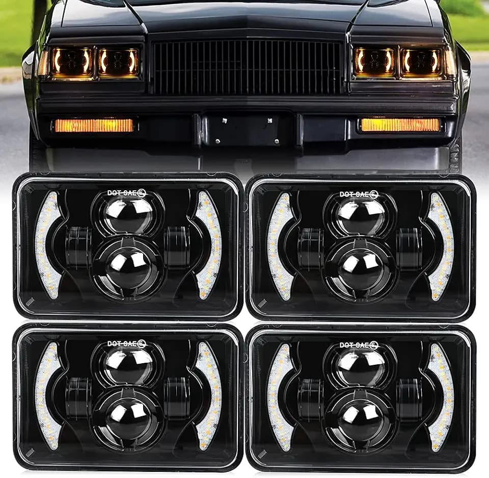 CO LIGHT 4x6 Headlights with White DRL Halo & Amber Turn Signal Light,Square Replacement H4651 H4652 H4656 H4666 H6545 Compatible with Turcks Kenworth Freightliner Peterbilt 4pcs